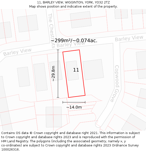 11, BARLEY VIEW, WIGGINTON, YORK, YO32 2TZ: Plot and title map