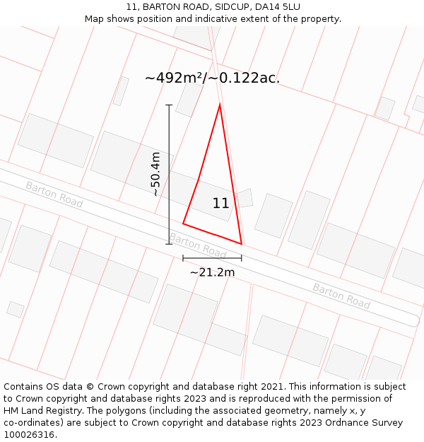 11, BARTON ROAD, SIDCUP, DA14 5LU: Plot and title map