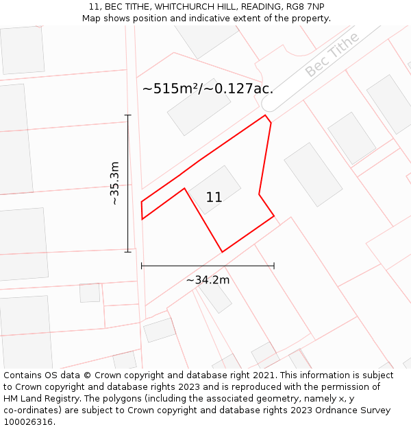 11, BEC TITHE, WHITCHURCH HILL, READING, RG8 7NP: Plot and title map