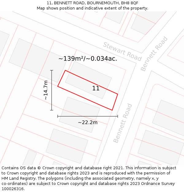 11, BENNETT ROAD, BOURNEMOUTH, BH8 8QF: Plot and title map