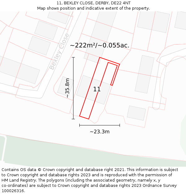 11, BEXLEY CLOSE, DERBY, DE22 4NT: Plot and title map