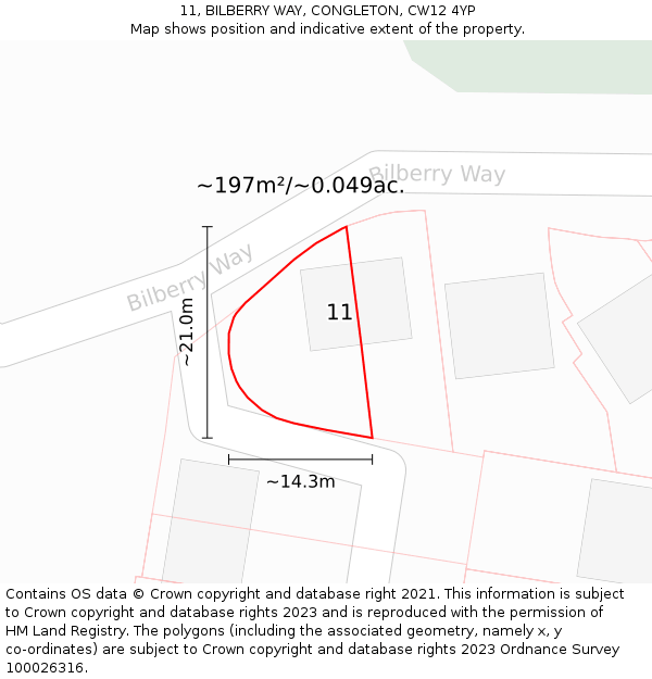 11, BILBERRY WAY, CONGLETON, CW12 4YP: Plot and title map
