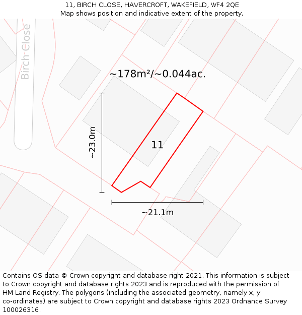 11, BIRCH CLOSE, HAVERCROFT, WAKEFIELD, WF4 2QE: Plot and title map