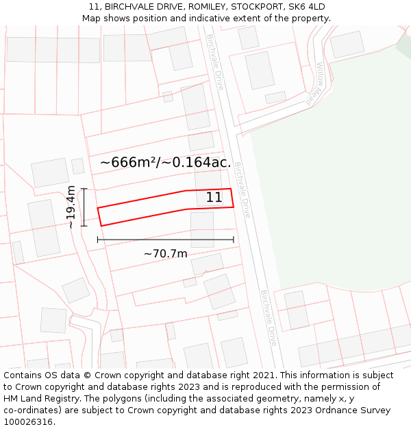 11, BIRCHVALE DRIVE, ROMILEY, STOCKPORT, SK6 4LD: Plot and title map