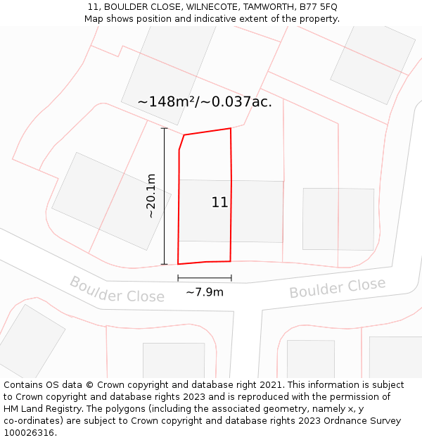 11, BOULDER CLOSE, WILNECOTE, TAMWORTH, B77 5FQ: Plot and title map