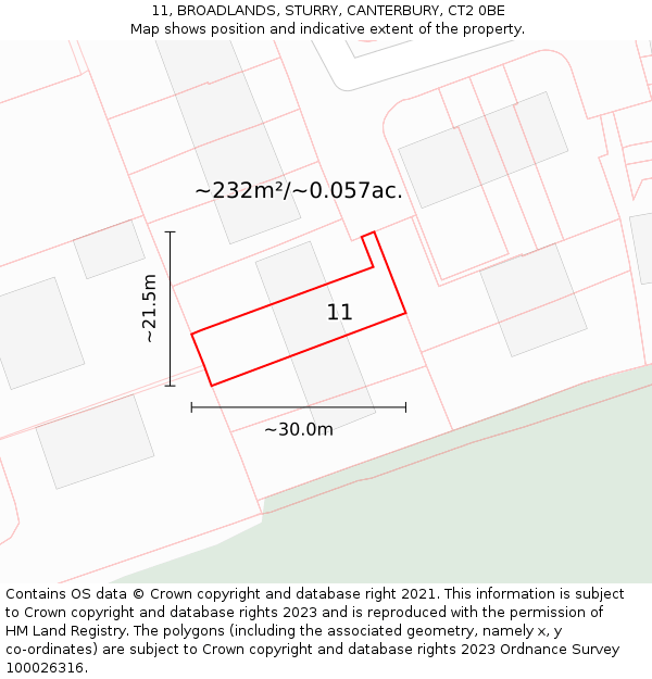 11, BROADLANDS, STURRY, CANTERBURY, CT2 0BE: Plot and title map