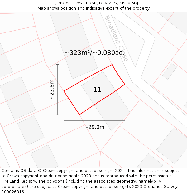 11, BROADLEAS CLOSE, DEVIZES, SN10 5DJ: Plot and title map
