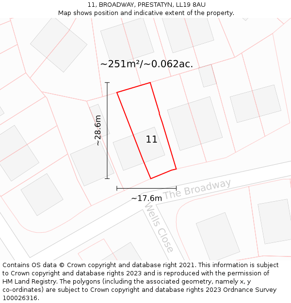 11, BROADWAY, PRESTATYN, LL19 8AU: Plot and title map