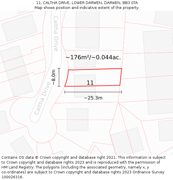 11, CALTHA DRIVE, LOWER DARWEN, DARWEN, BB3 0TA: Plot and title map