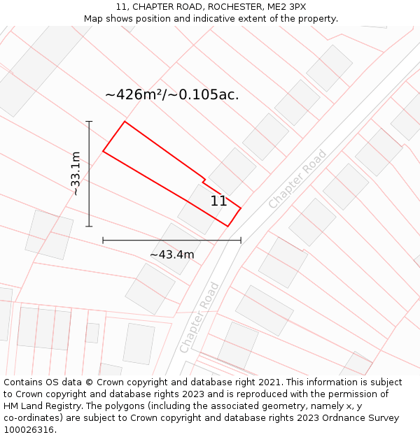 11, CHAPTER ROAD, ROCHESTER, ME2 3PX: Plot and title map