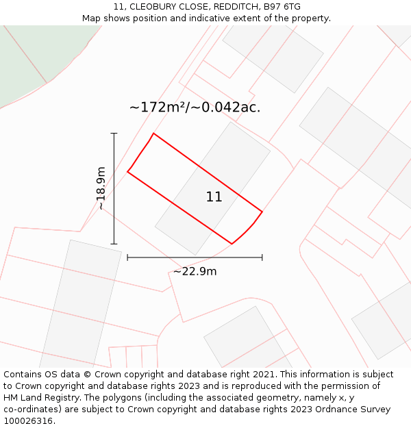 11, CLEOBURY CLOSE, REDDITCH, B97 6TG: Plot and title map