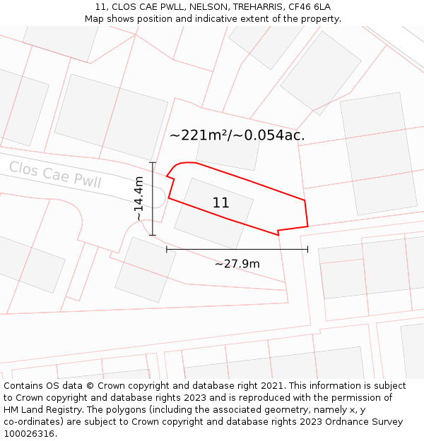 11, CLOS CAE PWLL, NELSON, TREHARRIS, CF46 6LA: Plot and title map