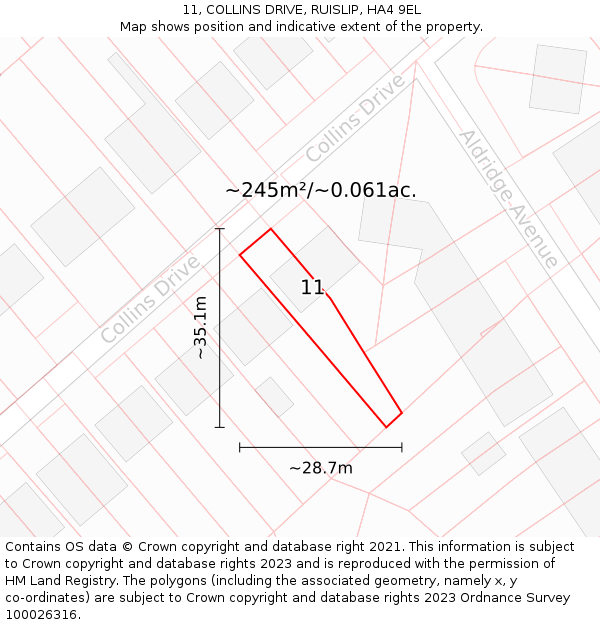 11, COLLINS DRIVE, RUISLIP, HA4 9EL: Plot and title map