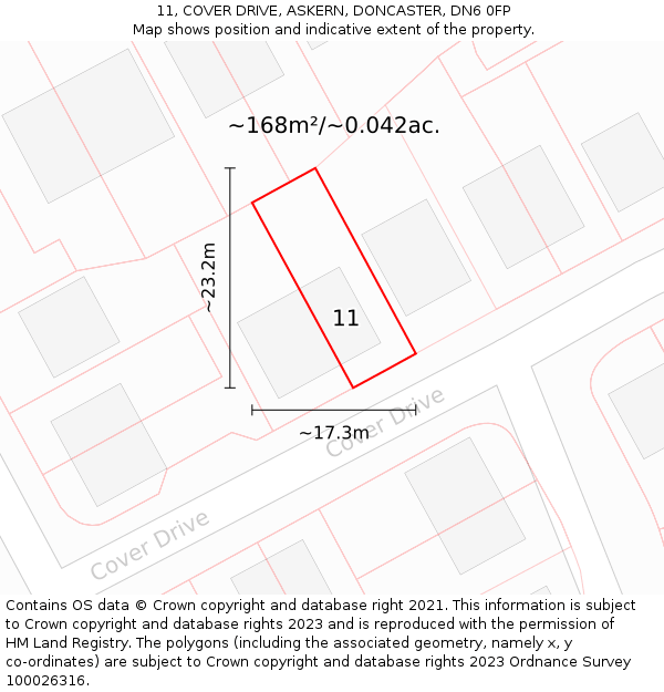 11, COVER DRIVE, ASKERN, DONCASTER, DN6 0FP: Plot and title map