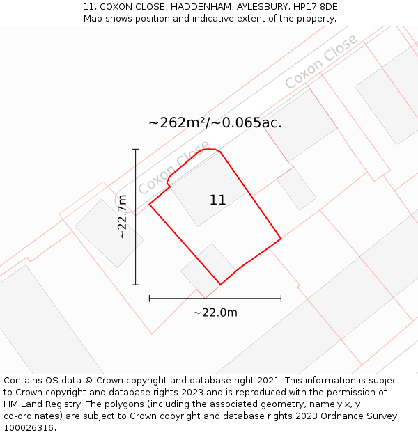 11, COXON CLOSE, HADDENHAM, AYLESBURY, HP17 8DE: Plot and title map