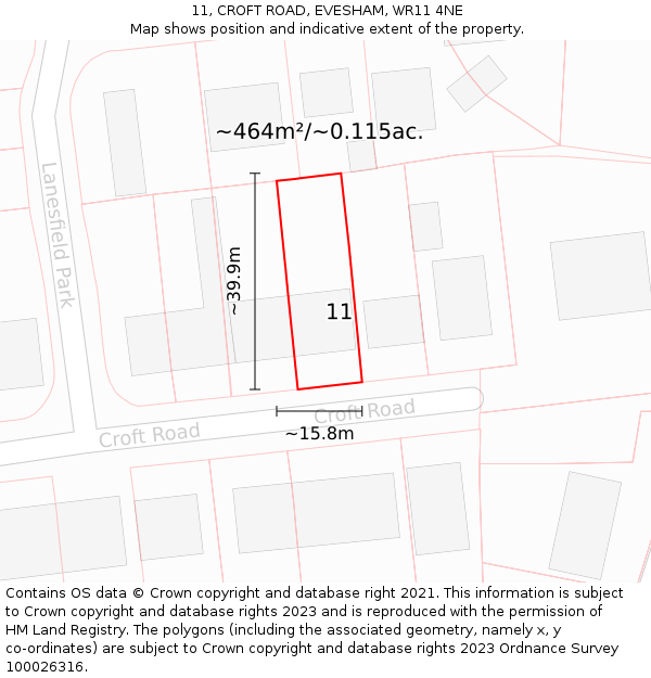 11, CROFT ROAD, EVESHAM, WR11 4NE: Plot and title map