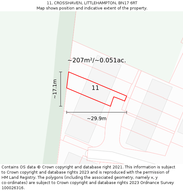 11, CROSSHAVEN, LITTLEHAMPTON, BN17 6RT: Plot and title map