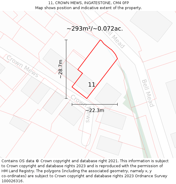 11, CROWN MEWS, INGATESTONE, CM4 0FP: Plot and title map