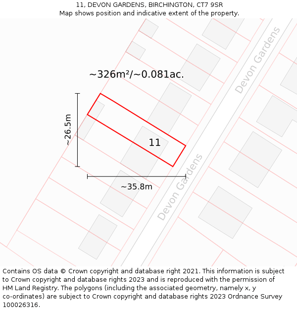 11, DEVON GARDENS, BIRCHINGTON, CT7 9SR: Plot and title map