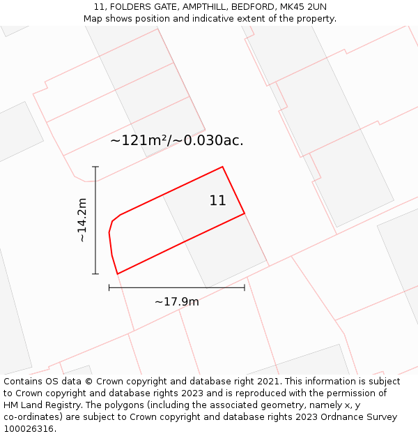 11, FOLDERS GATE, AMPTHILL, BEDFORD, MK45 2UN: Plot and title map