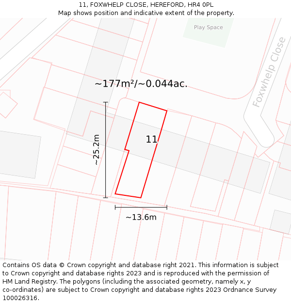 11, FOXWHELP CLOSE, HEREFORD, HR4 0PL: Plot and title map