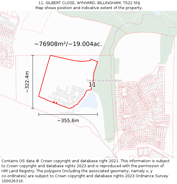 11, GILBERT CLOSE, WYNYARD, BILLINGHAM, TS22 5NJ: Plot and title map
