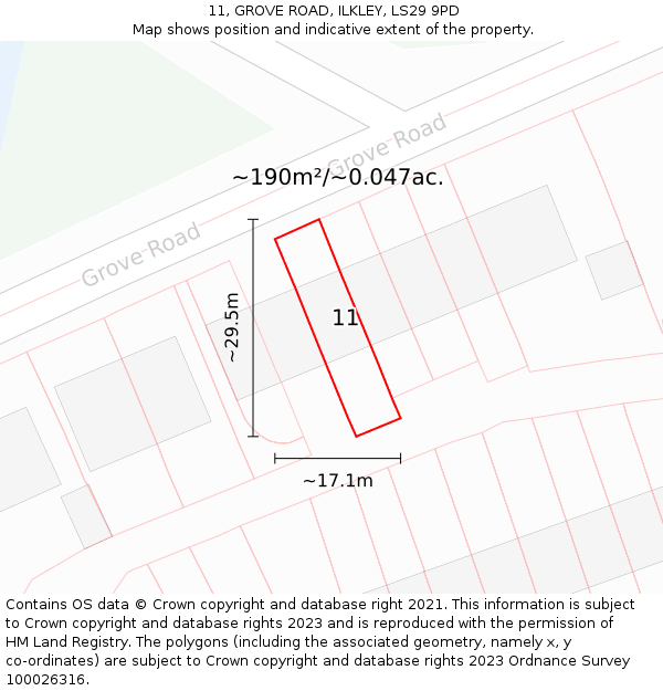 11, GROVE ROAD, ILKLEY, LS29 9PD: Plot and title map