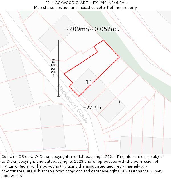 11, HACKWOOD GLADE, HEXHAM, NE46 1AL: Plot and title map