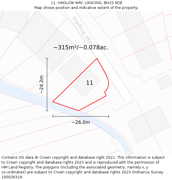 11, HADLOW WAY, LANCING, BN15 9DE: Plot and title map
