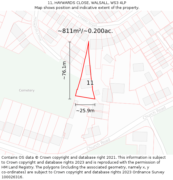 11, HAYWARDS CLOSE, WALSALL, WS3 4LP: Plot and title map