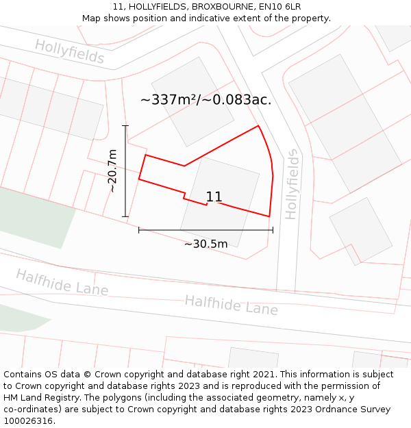 11, HOLLYFIELDS, BROXBOURNE, EN10 6LR: Plot and title map