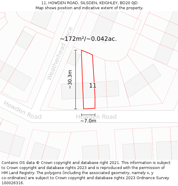 11, HOWDEN ROAD, SILSDEN, KEIGHLEY, BD20 0JD: Plot and title map