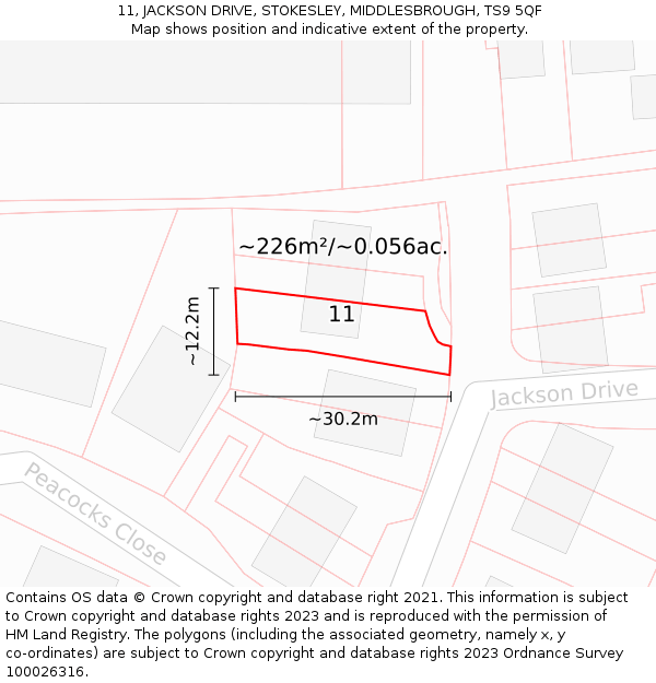 11, JACKSON DRIVE, STOKESLEY, MIDDLESBROUGH, TS9 5QF: Plot and title map