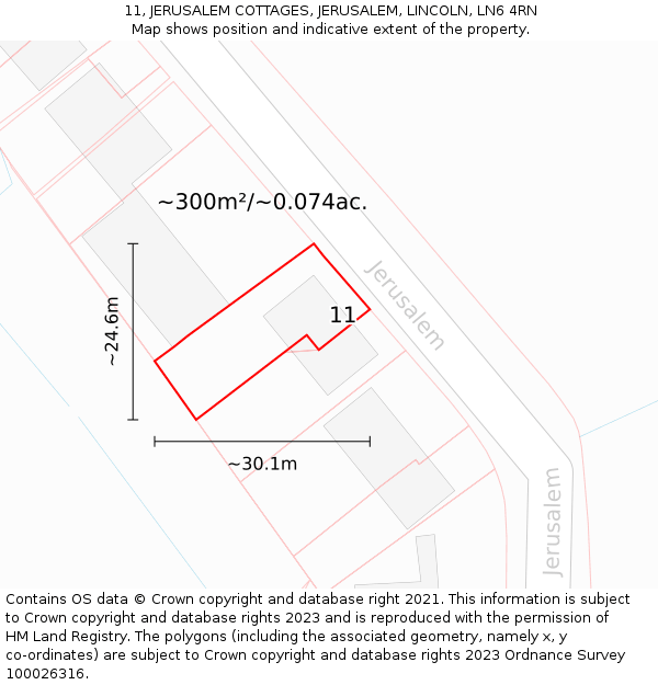11, JERUSALEM COTTAGES, JERUSALEM, LINCOLN, LN6 4RN: Plot and title map