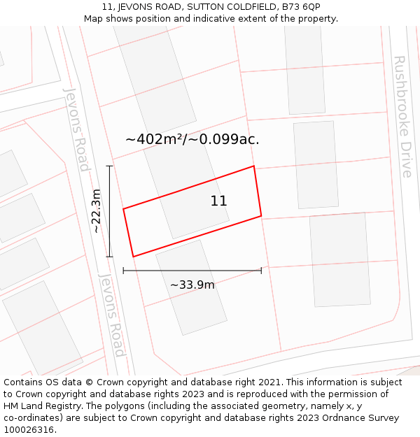 11, JEVONS ROAD, SUTTON COLDFIELD, B73 6QP: Plot and title map