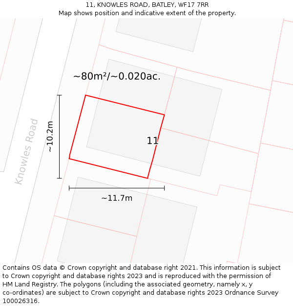 11, KNOWLES ROAD, BATLEY, WF17 7RR: Plot and title map