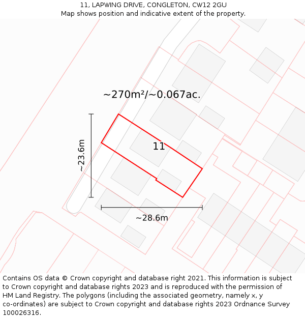 11, LAPWING DRIVE, CONGLETON, CW12 2GU: Plot and title map