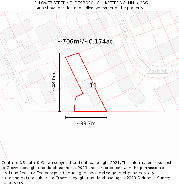 11, LOWER STEEPING, DESBOROUGH, KETTERING, NN14 2SG: Plot and title map