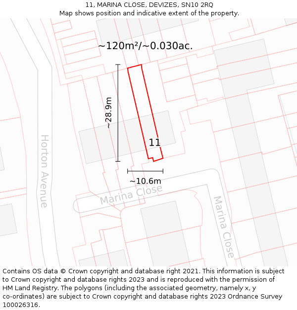 11, MARINA CLOSE, DEVIZES, SN10 2RQ: Plot and title map