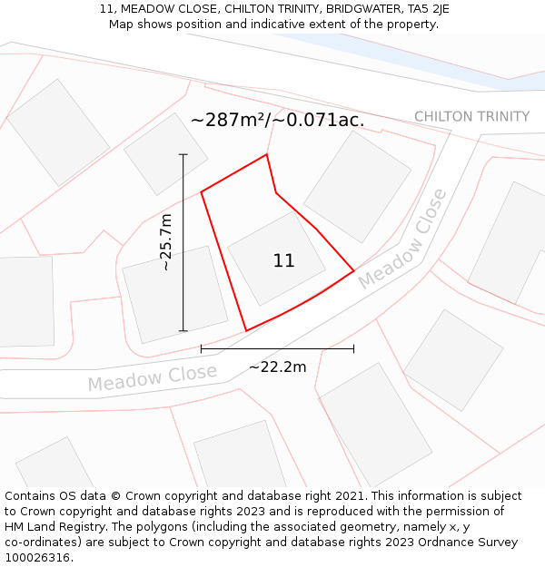 11, MEADOW CLOSE, CHILTON TRINITY, BRIDGWATER, TA5 2JE: Plot and title map