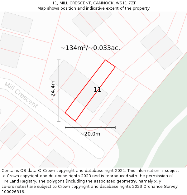 11, MILL CRESCENT, CANNOCK, WS11 7ZF: Plot and title map
