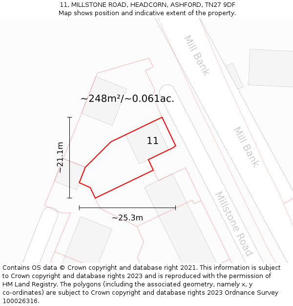 11, MILLSTONE ROAD, HEADCORN, ASHFORD, TN27 9DF: Plot and title map