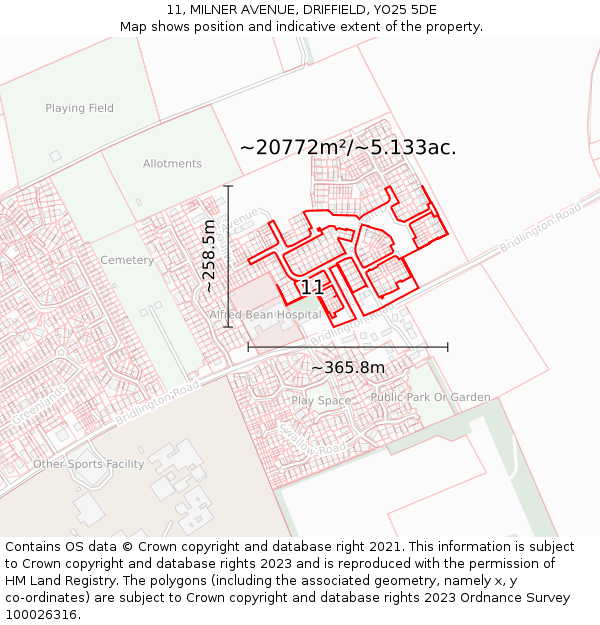 11, MILNER AVENUE, DRIFFIELD, YO25 5DE: Plot and title map