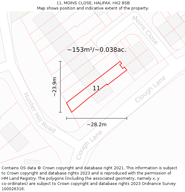 11, MOINS CLOSE, HALIFAX, HX2 8SB: Plot and title map