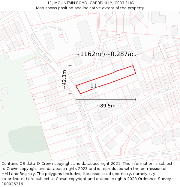 11, MOUNTAIN ROAD, CAERPHILLY, CF83 1HG: Plot and title map
