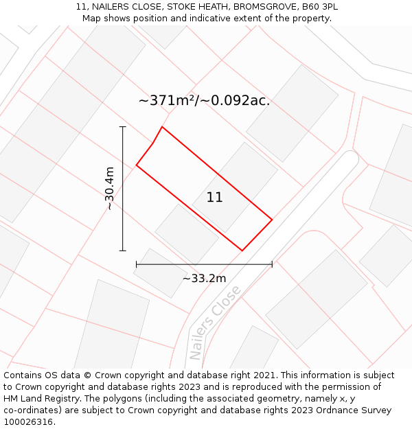 11, NAILERS CLOSE, STOKE HEATH, BROMSGROVE, B60 3PL: Plot and title map
