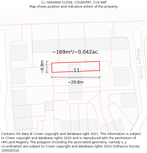 11, NIAGARA CLOSE, COVENTRY, CV4 9WF: Plot and title map