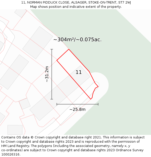 11, NORMAN PIDDUCK CLOSE, ALSAGER, STOKE-ON-TRENT, ST7 2WJ: Plot and title map