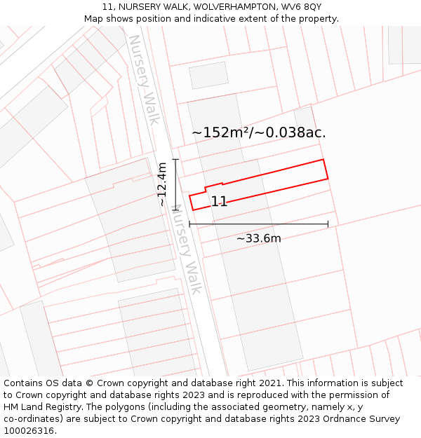 11, NURSERY WALK, WOLVERHAMPTON, WV6 8QY: Plot and title map