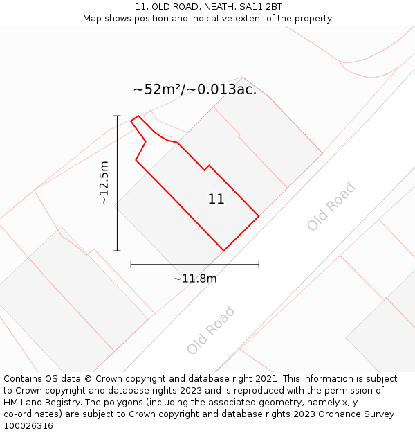 11, OLD ROAD, NEATH, SA11 2BT: Plot and title map